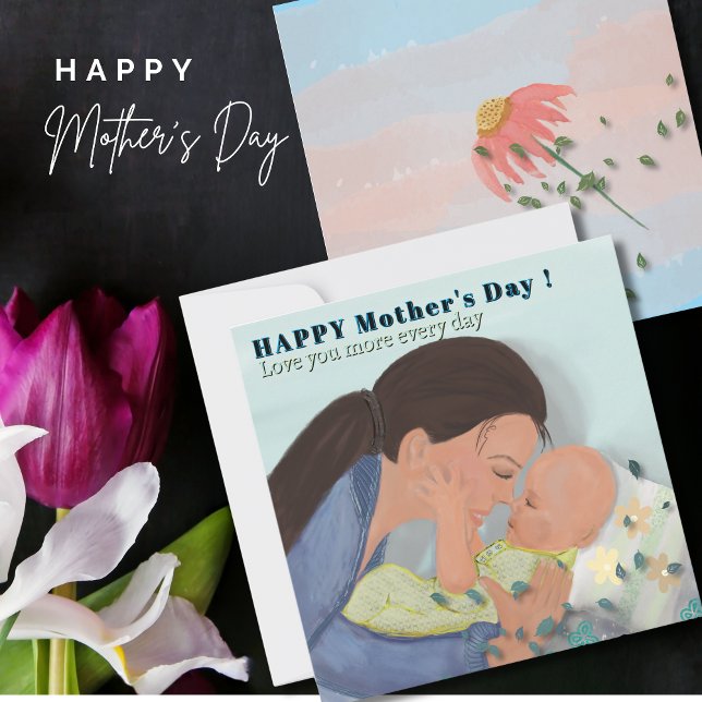 Älskar dig mer mors dag med en bebis julkort (Love you More Mothers Day with a baby Holiday Card)