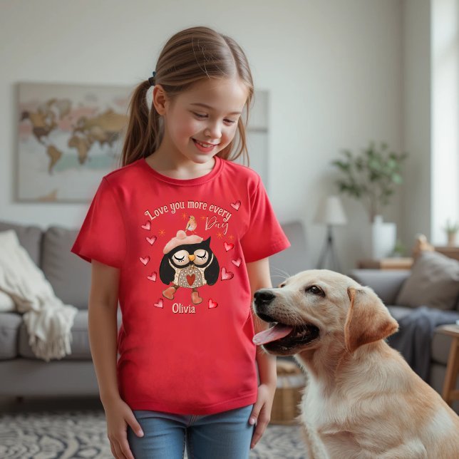 Älskar dig mer Uggla Röd T-Shirt (Love you more Owl Red T-Shirt)