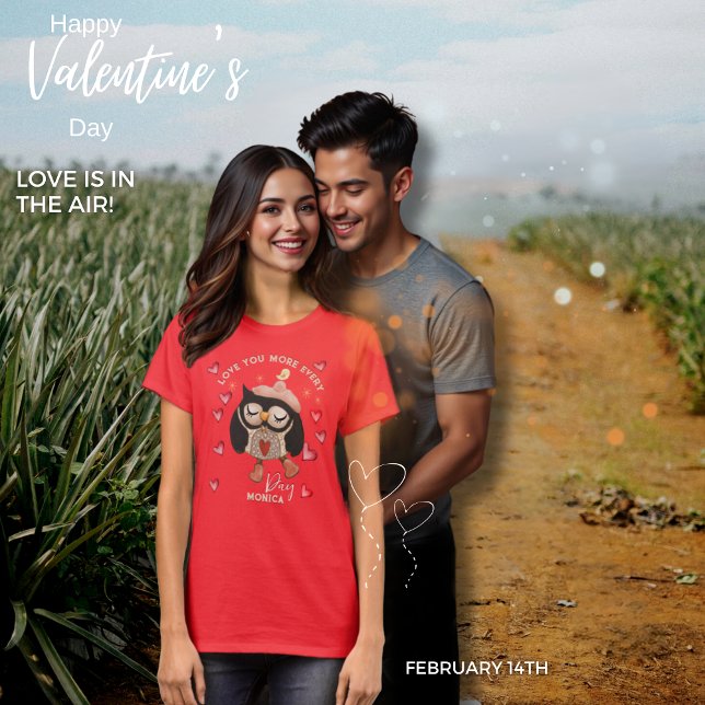 Älskar dig mer varje dag uggla röd t-shirt (Love you More Every Day Owl Red T-Shirt)