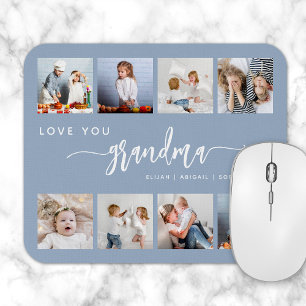 Älskar dig mormor 8 fotokollage dammblå musmatta