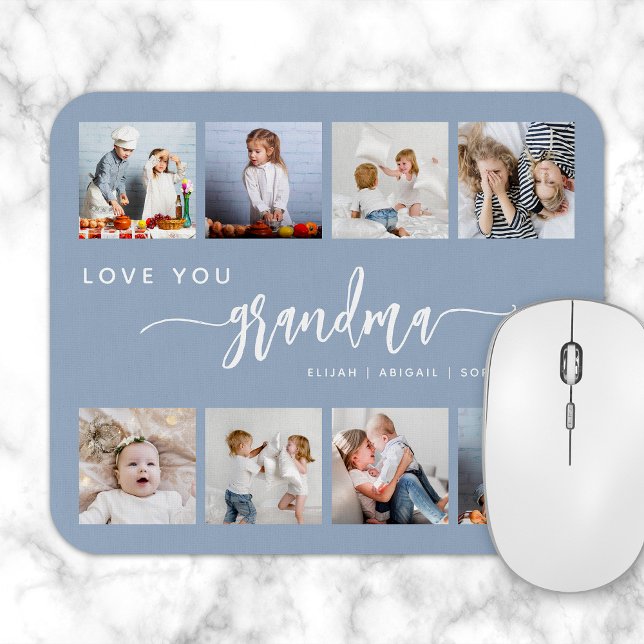 Älskar dig mormor 8 fotokollage dammblå musmatta (Skapare uppladdad)