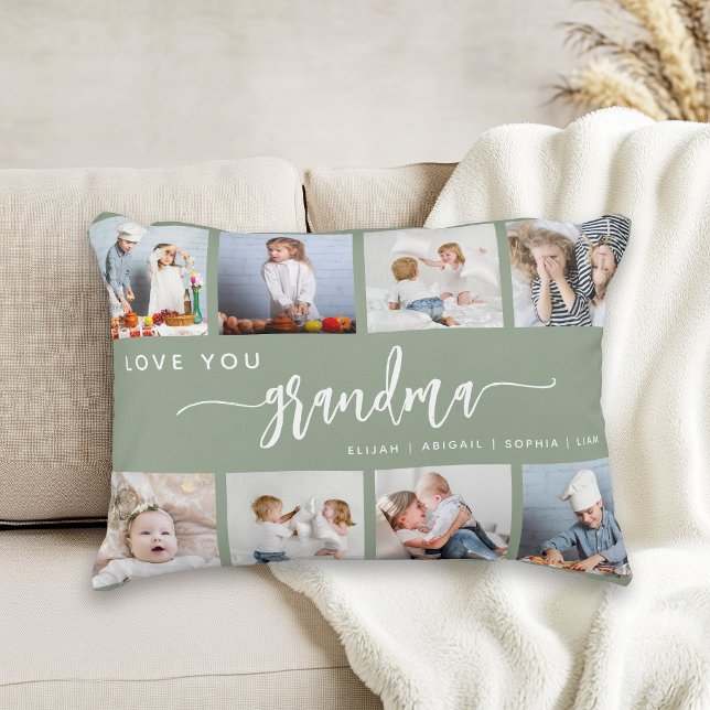 Älskar dig mormor 8 fotokollage Sälggrön Prydnadskudde (Skapare uppladdad)