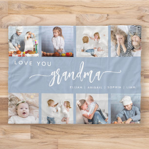 Älskar dig mormor 8 Fotosammanställning dammig blå Fleecefilt