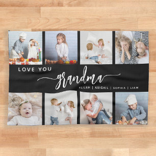 Älskar dig mormor 8 fotosammanställning svart och kökshandduk