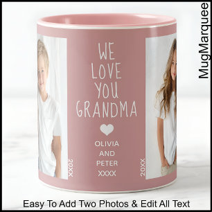 Älskar dig mormor, Anpassad text, dammig rosa C91 Två-Tonad Mugg