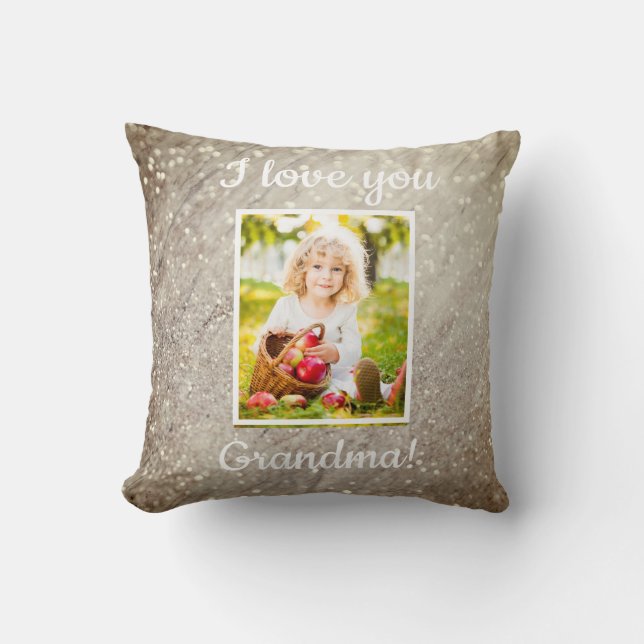 Älskar dig mormor barnets foto glittermarmor kudde (Framsida)