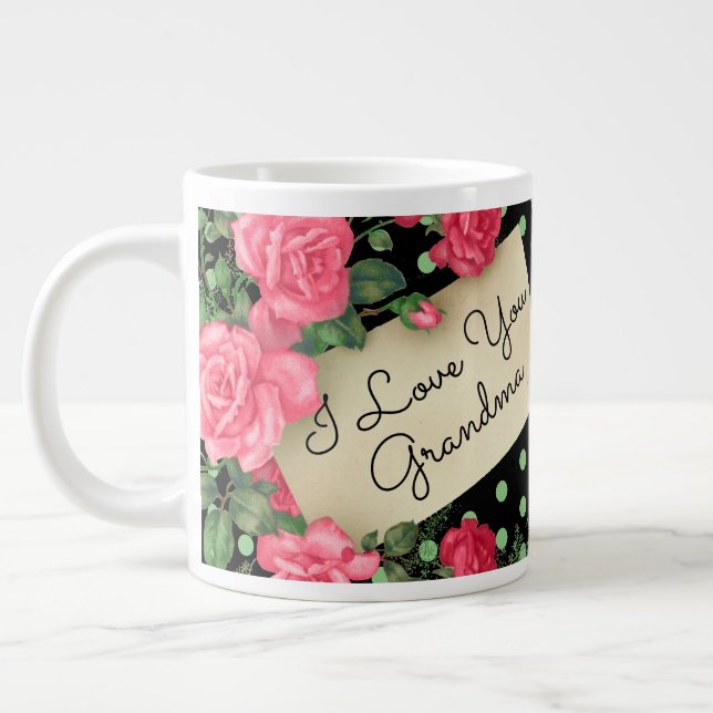 Älskar dig mormor Blommig Jumbo Mugg (Vänster)
