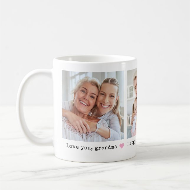 Älskar dig, mormor Tre foton och valfritt hjärta Kaffemugg (Vänster)