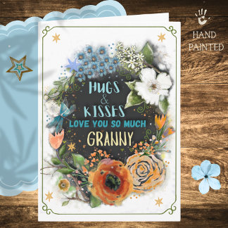 Älskar dig Mormor Vattenfärg Blommig KORT