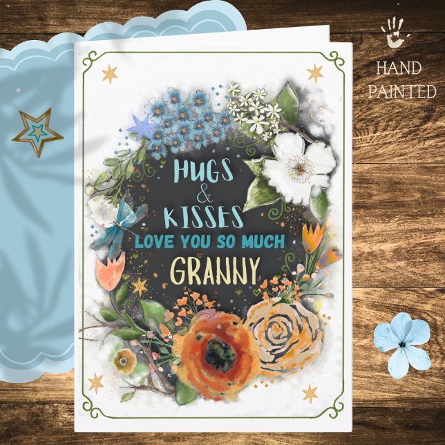 Älskar dig Mormor Vattenfärg Blommig KORT (Love You Granny Watercolor Floral CARD)