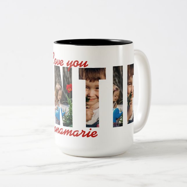 Älskar dig moster Anpassat namn / Foto present Två-Tonad Mugg (Framsida höger)