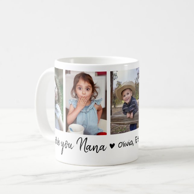 Älskar dig Nana barnbarns namn 5 Foto Collage   Kaffemugg (Framsida vänster)