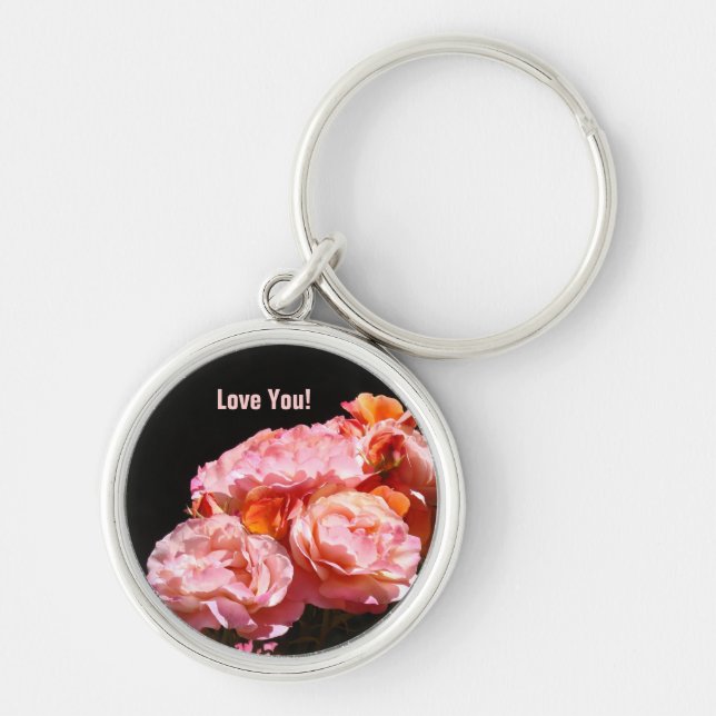 Älskar dig! Rosa rosblommor nyckelring Rosor (Framsidan)