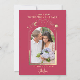 Älskar Dig Till Månen Foto Celestial Magenta Guld Julkort