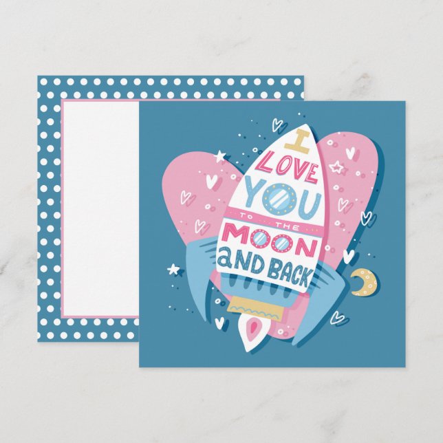 Älskar dig till månraketkort (Fram/baksida)