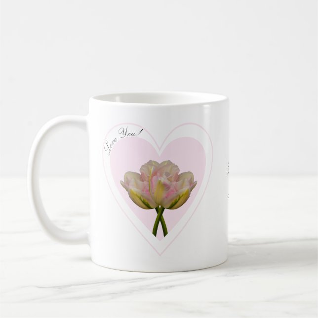 Älskar dig Tulpaner i rosa hjärta  Kaffemugg (Vänster)
