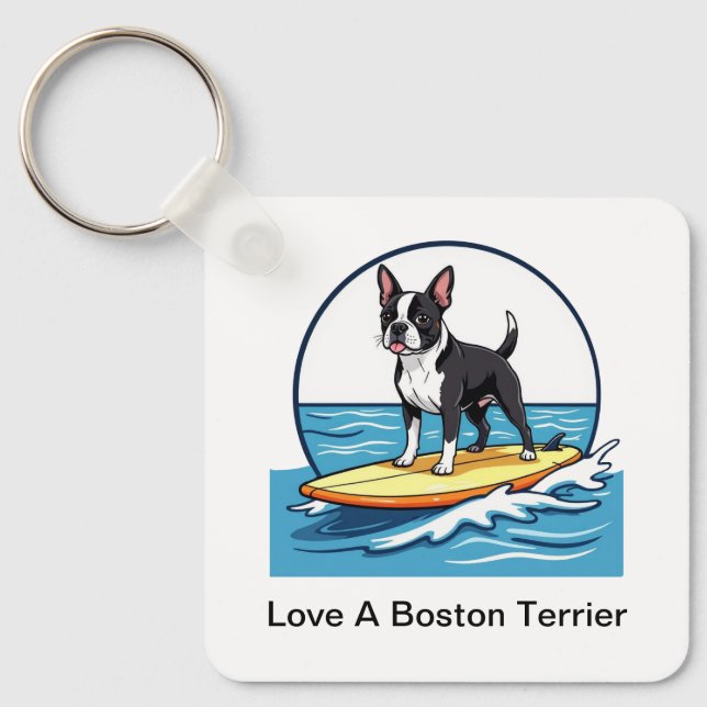 Älskar en Boston Terrier Hund Nyckelring (Framsida)