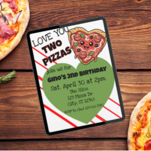 Älskar Er Två Pizzor 2-års Födelsedag Inbjudningar