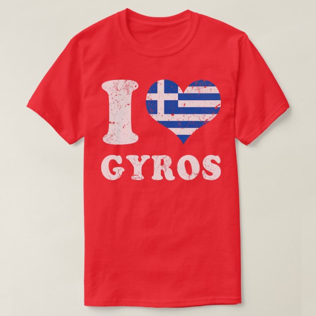 Älskar Gyros Grekisk Mat Greklands Flagga T Shirt (Design framsida)