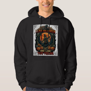 Älskar Halloween Skelett Fågelskrämma Fullmåne Pum Hoodie