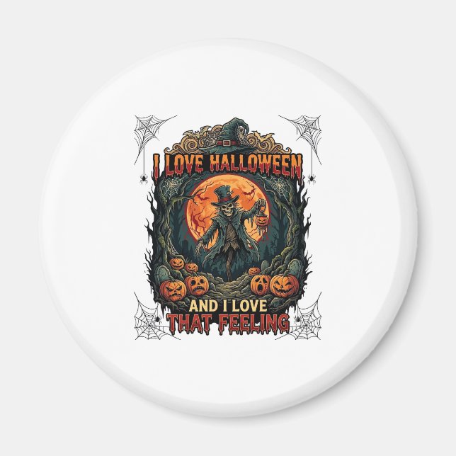 Älskar Halloween Skelett Fågelskrämma Fullmåne Pum Magnet (Framsidan)