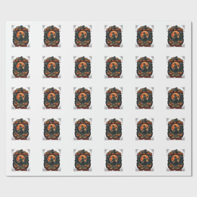 Älskar Halloween Skelett Fågelskrämma Fullmåne Pum Presentpapper (Platt)