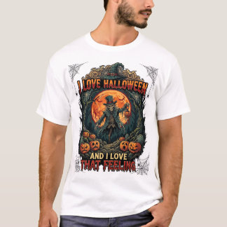 Älskar Halloween Skelett Fågelskrämma Fullmåne Pum T Shirt