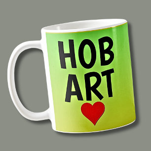Älskar HOBART (eller din text) Hjärta på grönt gul Kaffemugg
