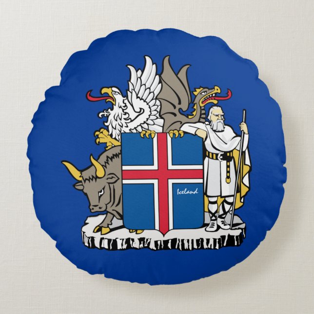 Älskar Island & isländska flaggan, emblem / semest Rund Kudde (Framsidan)