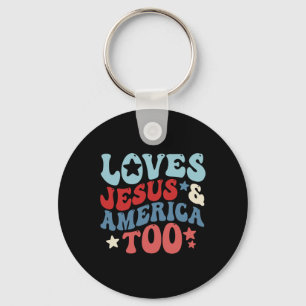 Älskar Jesus Och Amerika Också 4:e Juli Groovy Gud Nyckelring