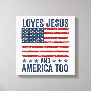 Älskar Jesus och Amerika också Gud Kristna 4 juli Canvastryck