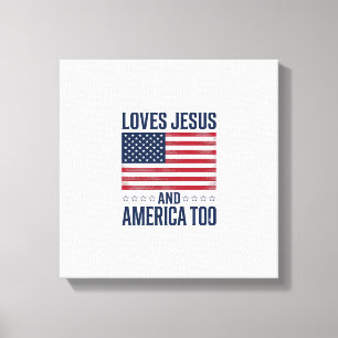 Älskar Jesus Och Amerika Också Patriotisk Kristet  Canvastryck