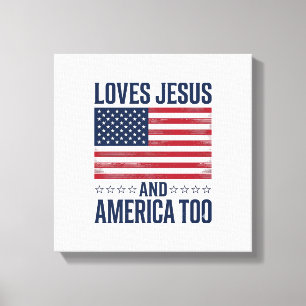 Älskar Jesus Och Amerika Också Patriotisk Kristet  Canvastryck