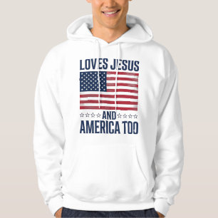 Älskar Jesus Och Amerika Också Patriotisk Kristet Hoodie