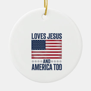 Älskar Jesus Och Amerika Också Patriotisk Kristet  Julgransprydnad Keramik