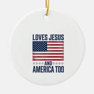 Älskar Jesus Och Amerika Också Patriotisk Kristet  Julgransprydnad Keramik