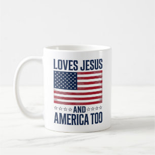 Älskar Jesus Och Amerika Också Patriotisk Kristet Kaffemugg