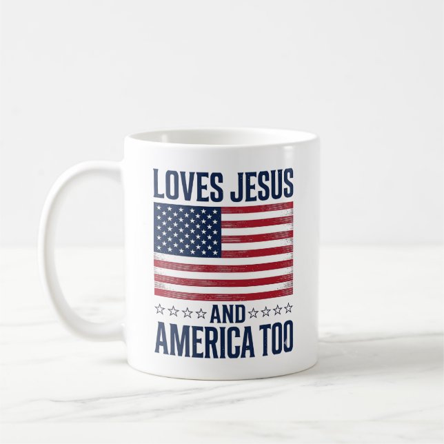 Älskar Jesus Och Amerika Också Patriotisk Kristet  Kaffemugg (Vänster)