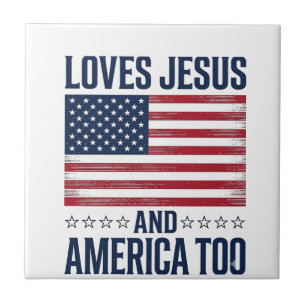 Älskar Jesus Och Amerika Också Patriotisk Kristet  Kakelplatta