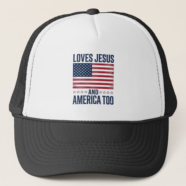 Älskar Jesus Och Amerika Också Patriotisk Kristet  Keps (Framsida)