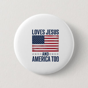 Älskar Jesus Och Amerika Också Patriotisk Kristet  Knapp