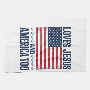 Älskar Jesus Och Amerika Också Patriotisk Kristet  Kökshandduk