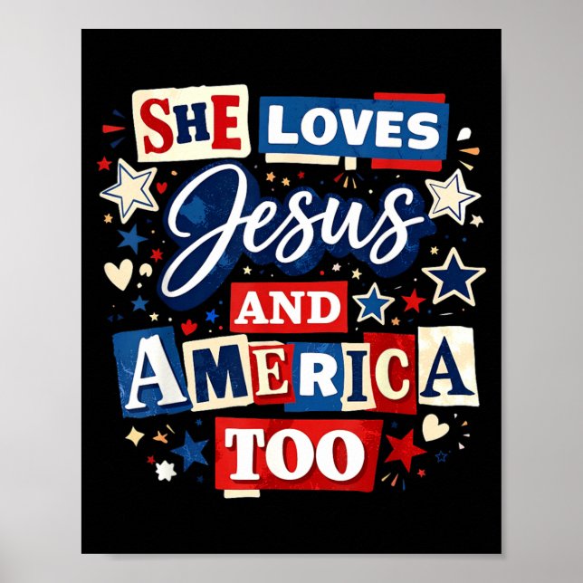 Älskar Jesus Och Amerika Också Usa Flagga 4:e Juli Poster (Framsidan)