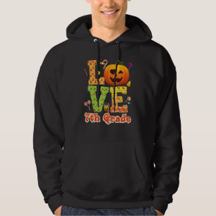 Älskar lärare i sjunde klass pumpa Halloween söt k Hoodie