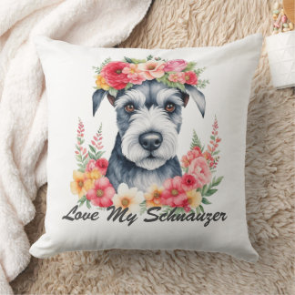Älskar Min Schnauzer Blommig Kudde