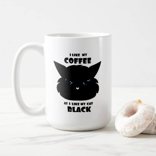 Älskar min svarta kaffe och svarta katt kaffemugg (Med munk)