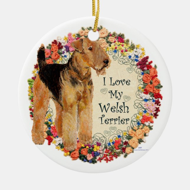 Älskar min Welsh Terrier Julgransprydnad Keramik (Framsidan)