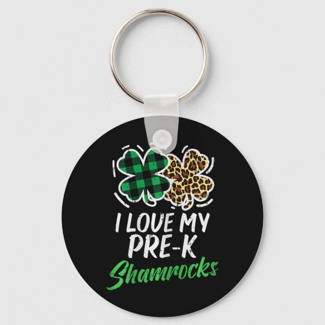 Älskar Mina Pre-k Shamrocks Leopard St Patricks Da Nyckelring (Framsida)