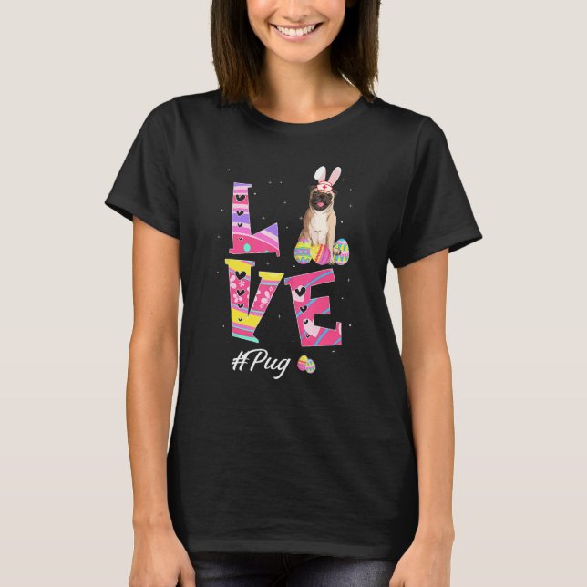 Älskar påskpug hareöron Hund T Shirt (Framsida)