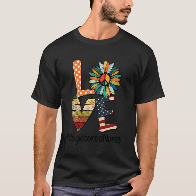 Älskar Sjuksköterska Tusenskönor Fred Blomma Ameri T Shirt (Framsida)